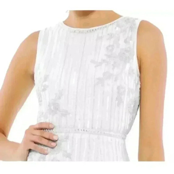 MAC DUGGAL 70260 STRIPED FLORAL EMBELLISHED SLEEVELESS WHITE MIDI DRESS 8 - Picture 7 of 11